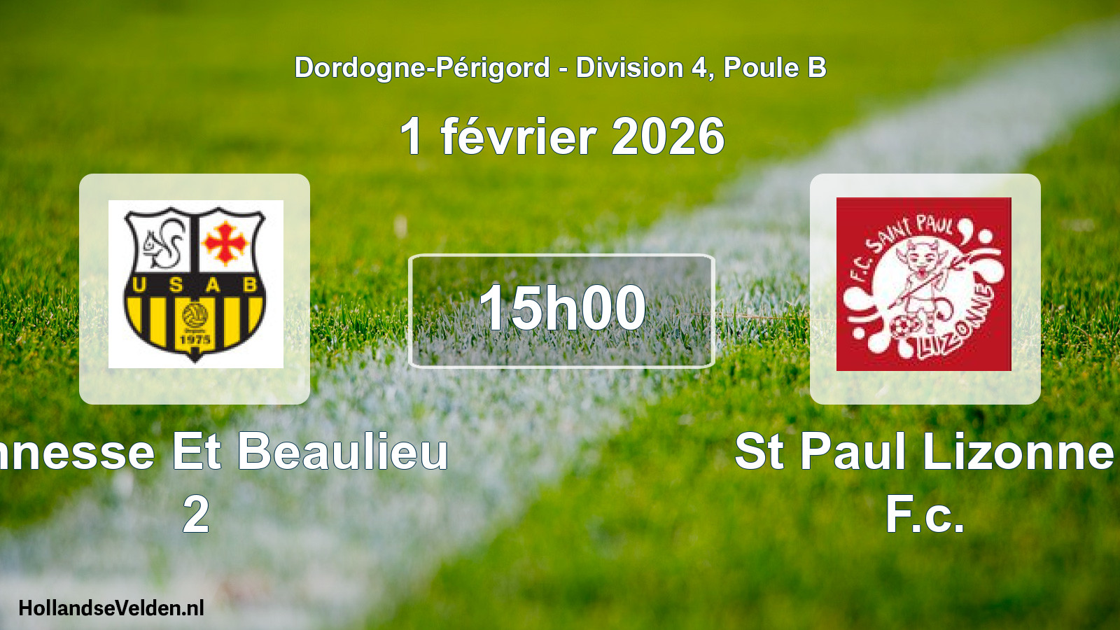 Geplande wedstrijd: Annesse Et Beaulieu 2 - St Paul Lizonne F.c. (1 février 2026)