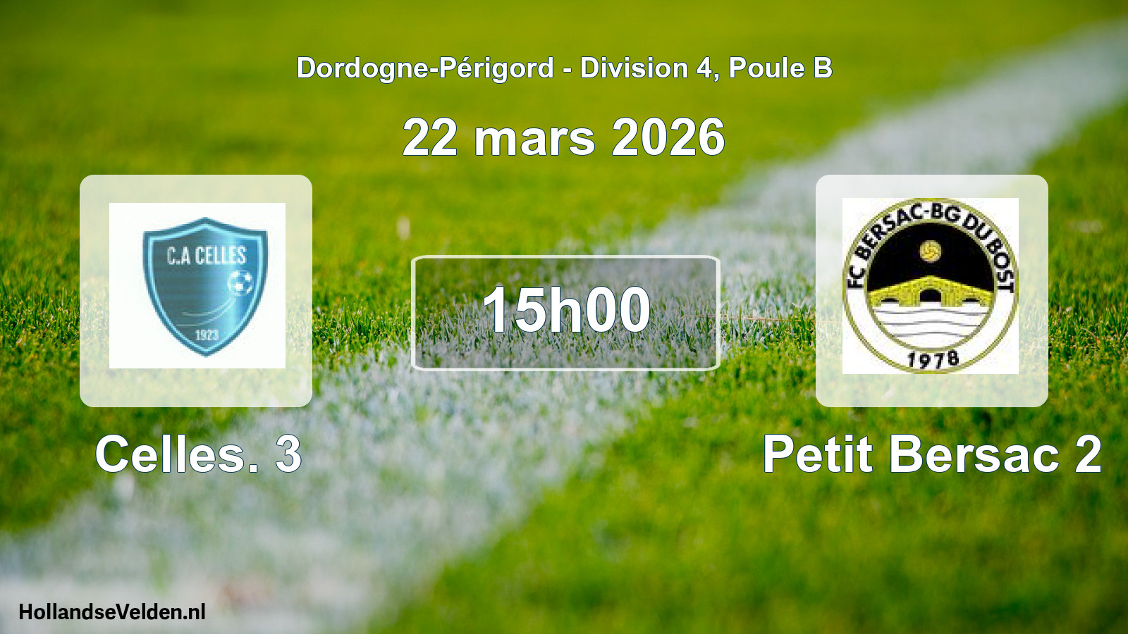 Geplande wedstrijd: Celles. 3 - Petit Bersac 2 (22 mars 2026)