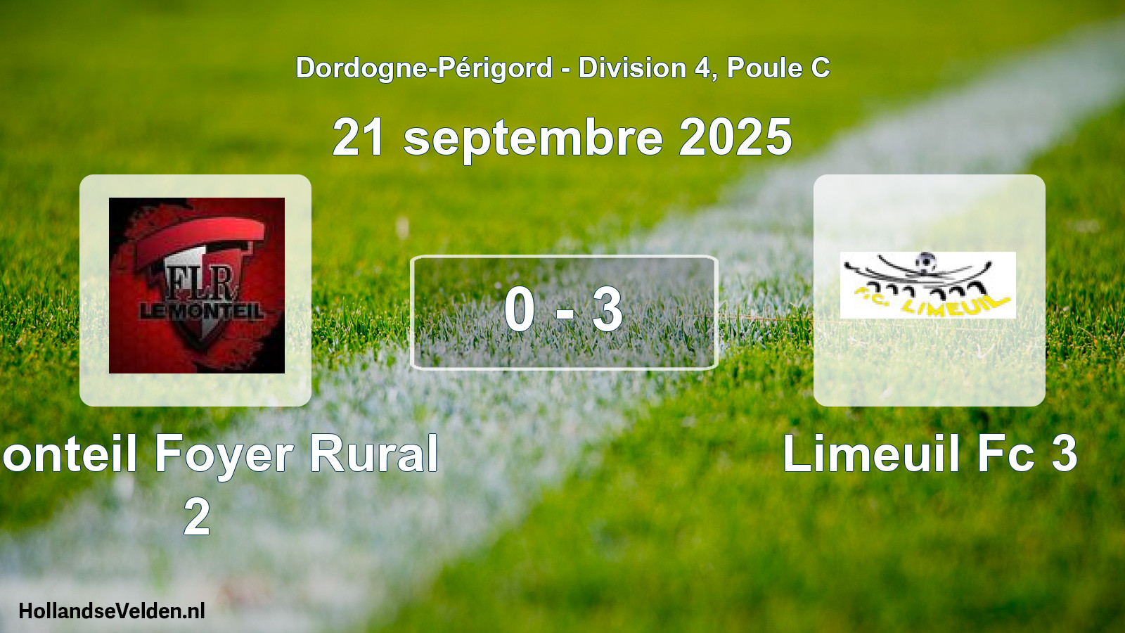 Gespeelde wedstrijd: Monteil Foyer Rural 2 - Limeuil Fc 3 0 - 3 (21 septembre 2025)