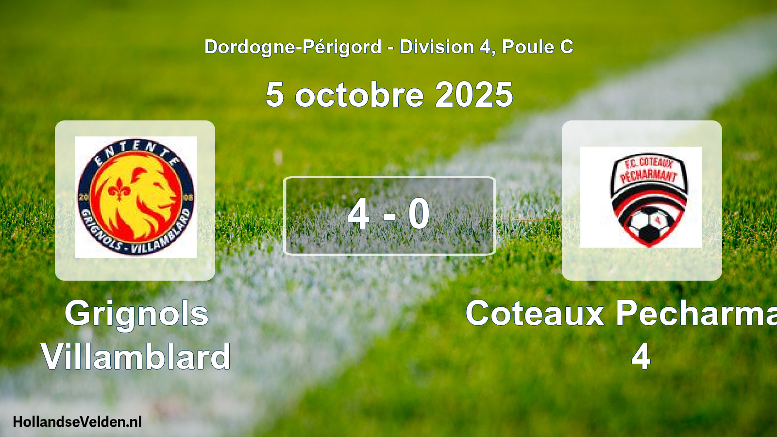 Gespeelde wedstrijd: Grignols Villamblard - Coteaux Pecharmant 4 4 - 0 (5 octobre 2025)
