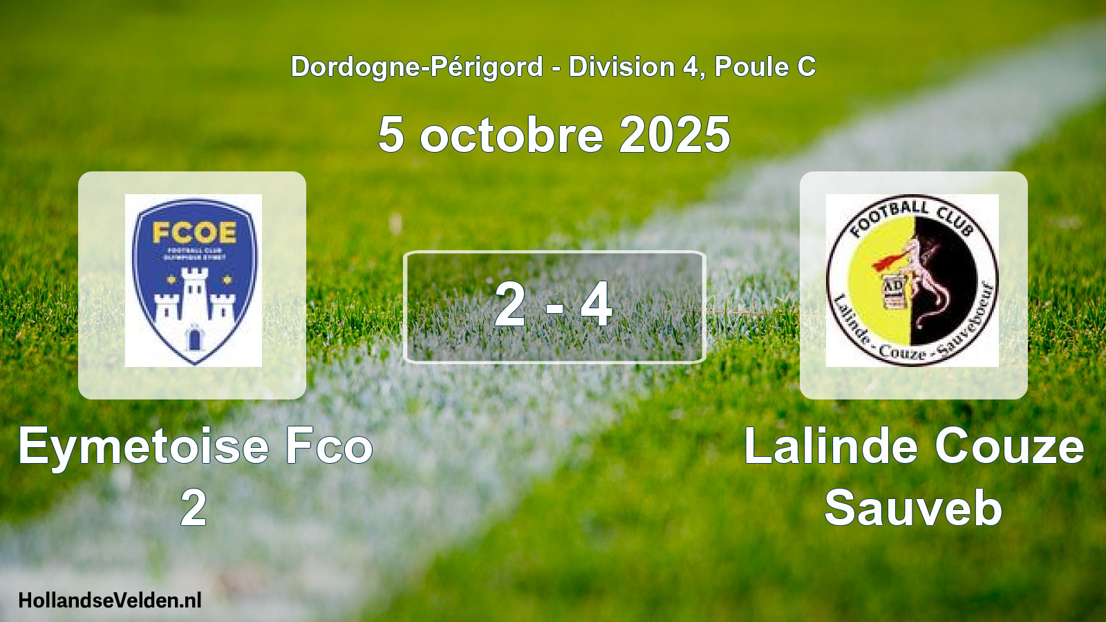 Gespeelde wedstrijd: Eymetoise Fco 2 - Lalinde Couze Sauveb 2 - 4 (5 octobre 2025)