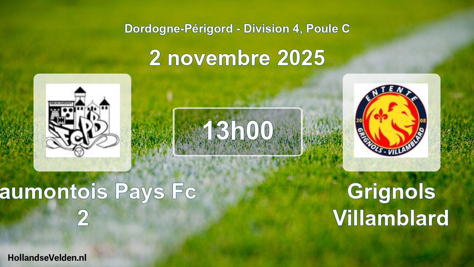 Geplande wedstrijd: Beaumontois Pays Fc 2 - Grignols Villamblard (2 novembre 2025)