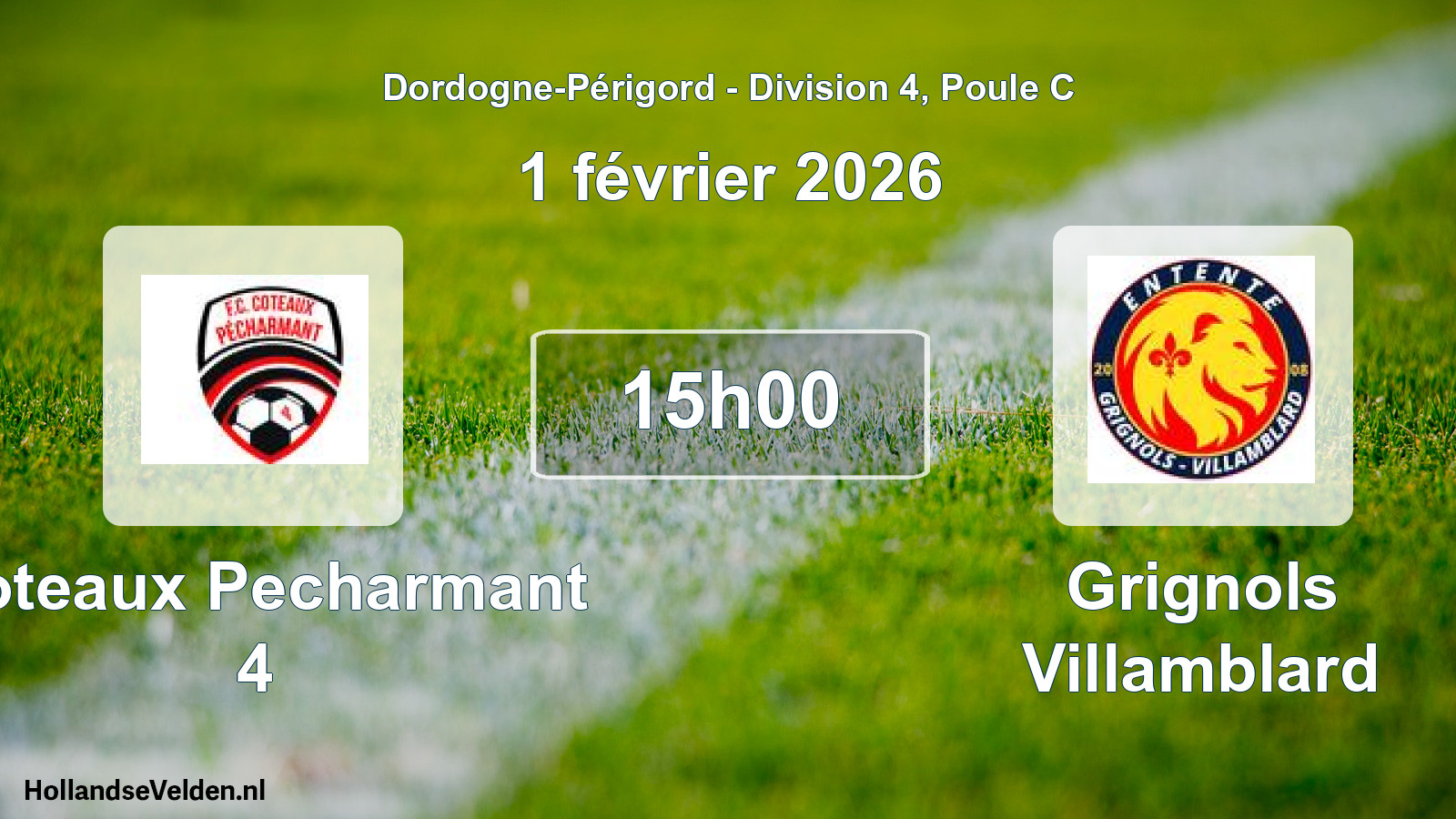 Geplande wedstrijd: Coteaux Pecharmant 4 - Grignols Villamblard (1 février 2026)