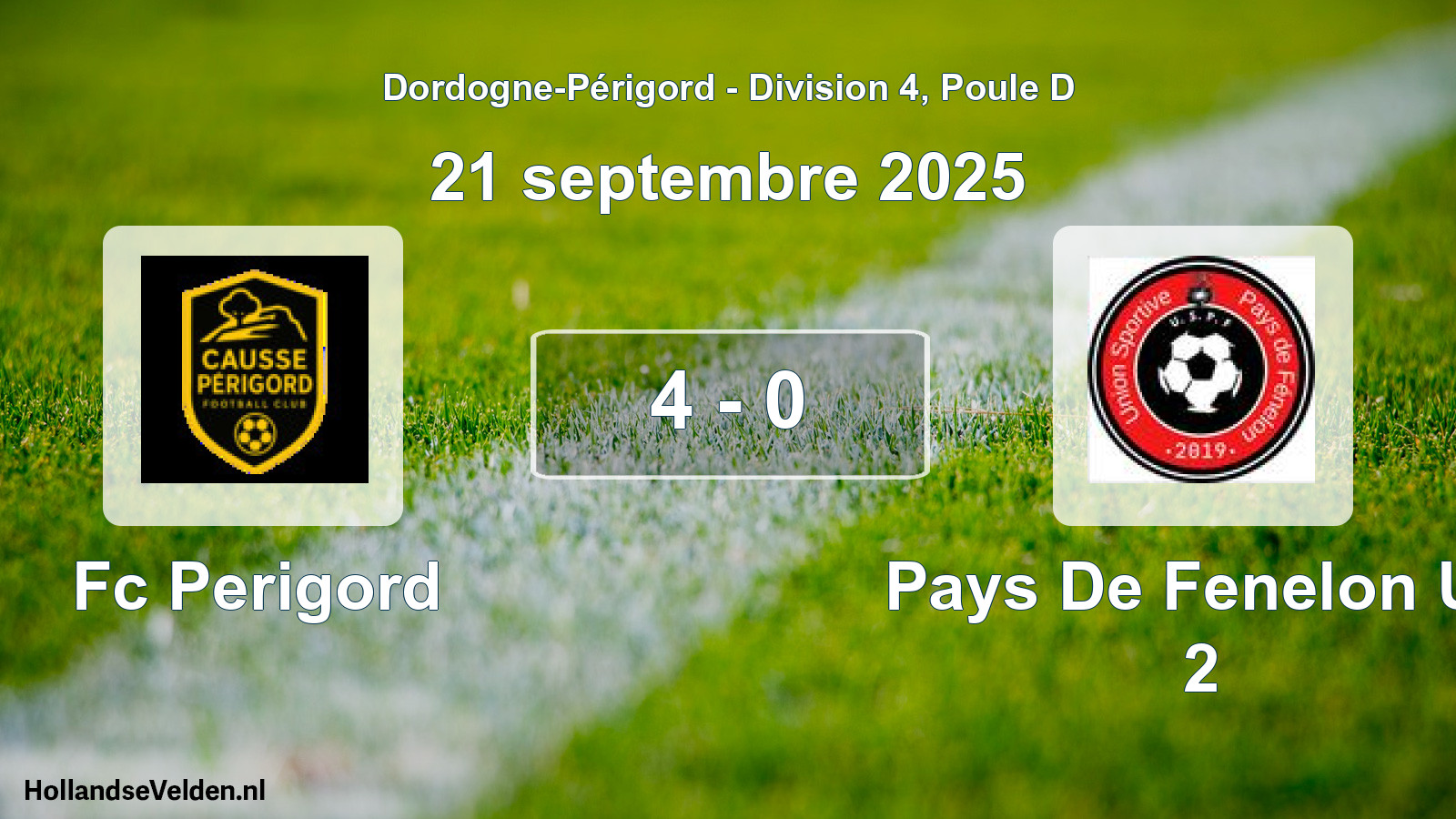 Total number of matches played: Fc Perigord - Pays De Fenelon Us 2 4 - 0 (21 September 2025)
