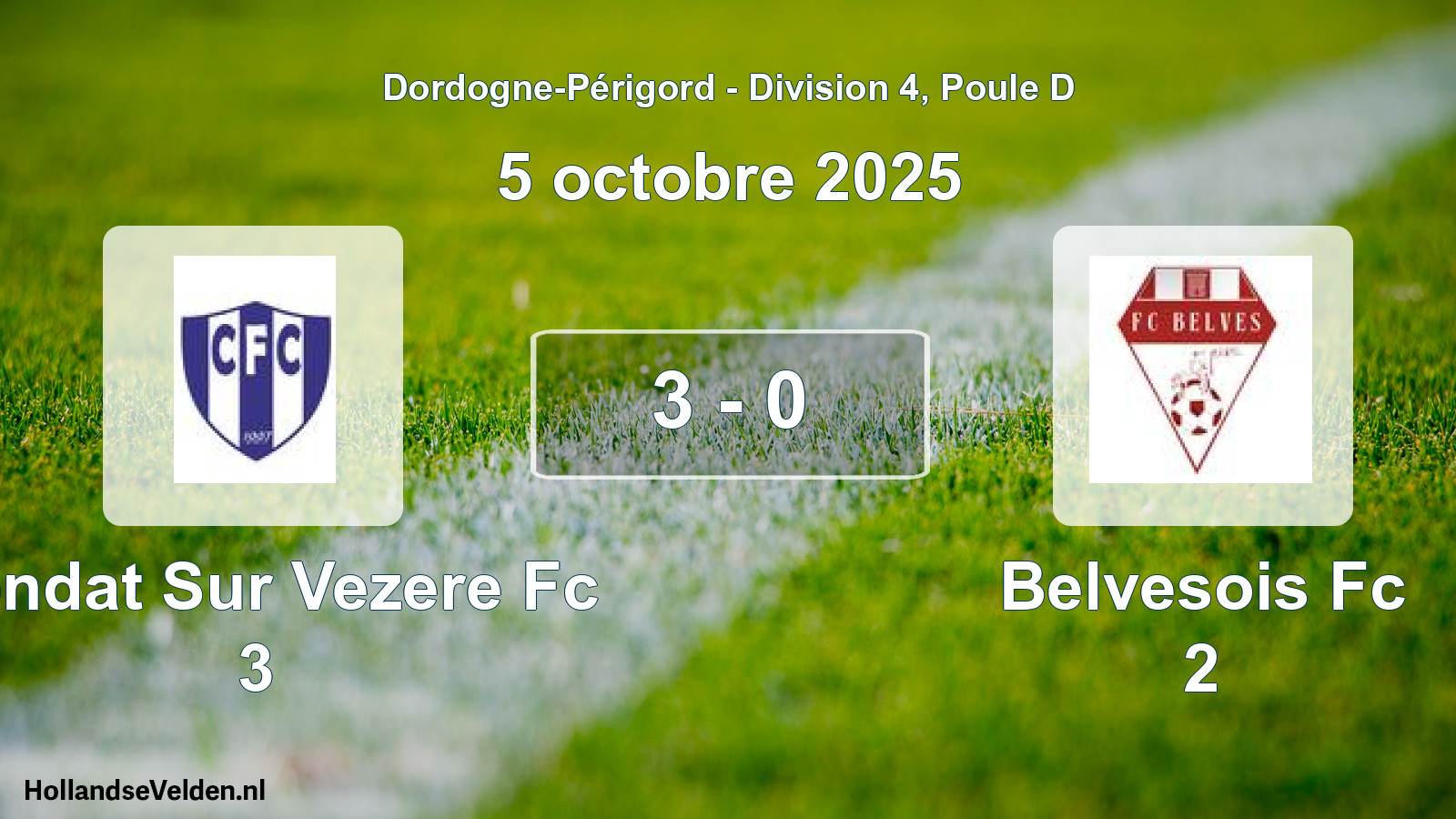 Gespeelde wedstrijd: Condat Sur Vezere Fc 3 - Belvesois Fc 2 3 - 0 (5 octobre 2025)