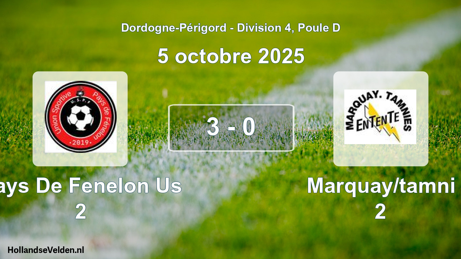 Gespeelde wedstrijd: Pays De Fenelon Us 2 - Marquay/tamni 2 3 - 0 (5 octobre 2025)