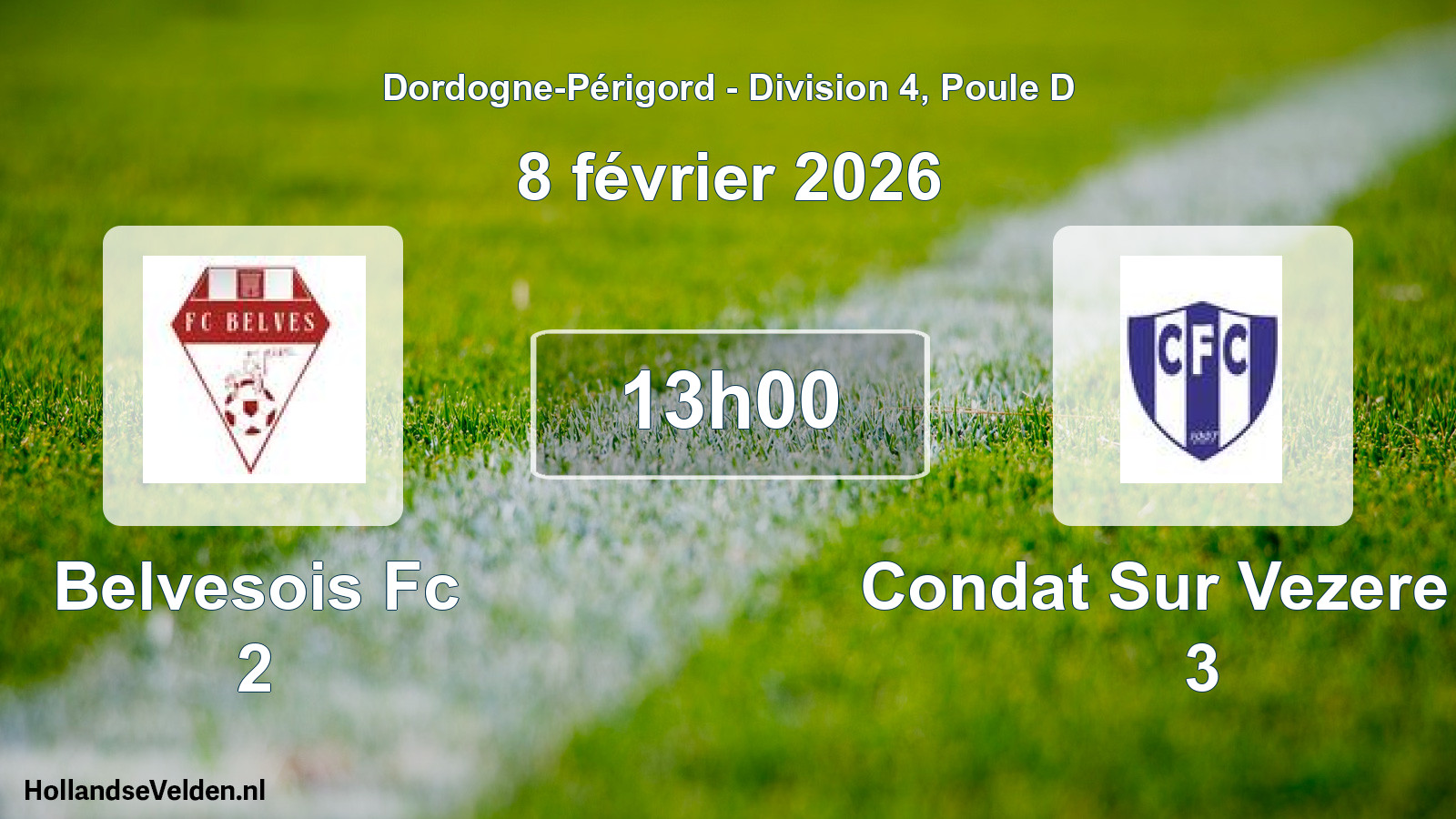 Geplande wedstrijd: Belvesois Fc 2 - Condat Sur Vezere Fc 3 (8 février 2026)