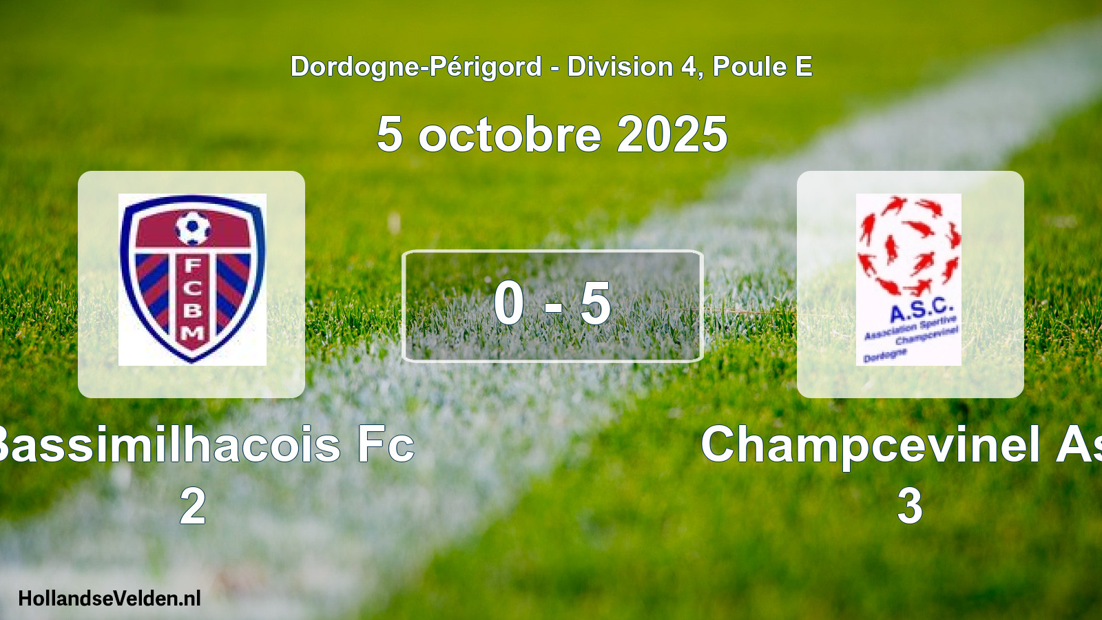 Gespeelde wedstrijd: Bassimilhacois Fc 2 - Champcevinel As 3 0 - 5 (5 octobre 2025)