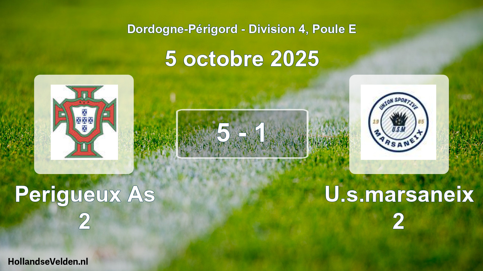 Gespeelde wedstrijd: Perigueux As 2 - U.s.marsaneix 2 5 - 1 (5 octobre 2025)