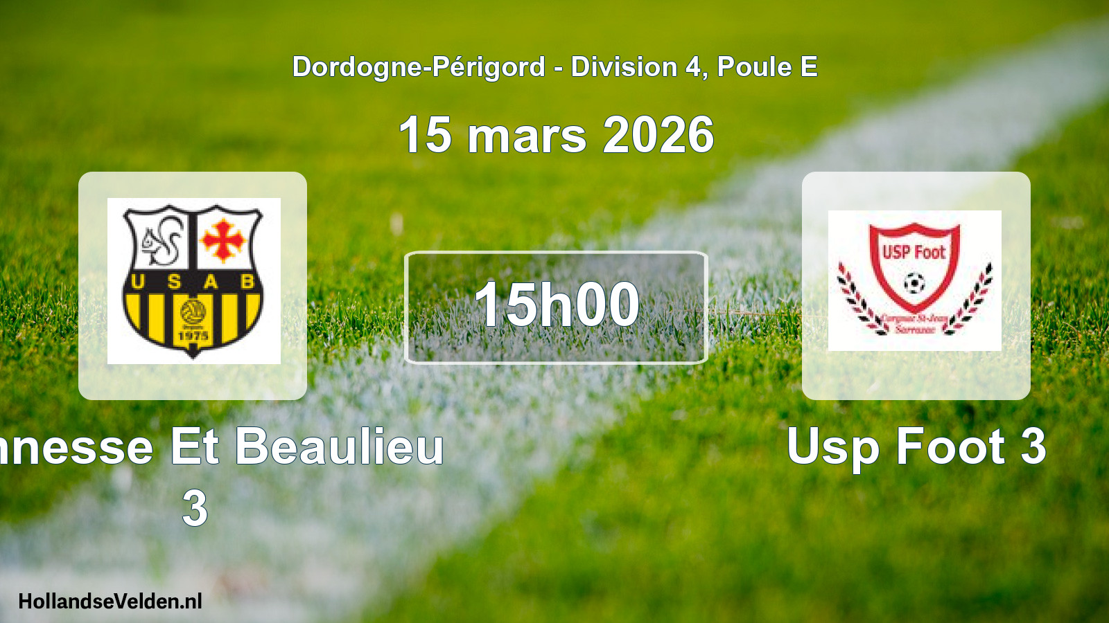 Geplande wedstrijd: Annesse Et Beaulieu 3 - Usp Foot 3 (15 mars 2026)