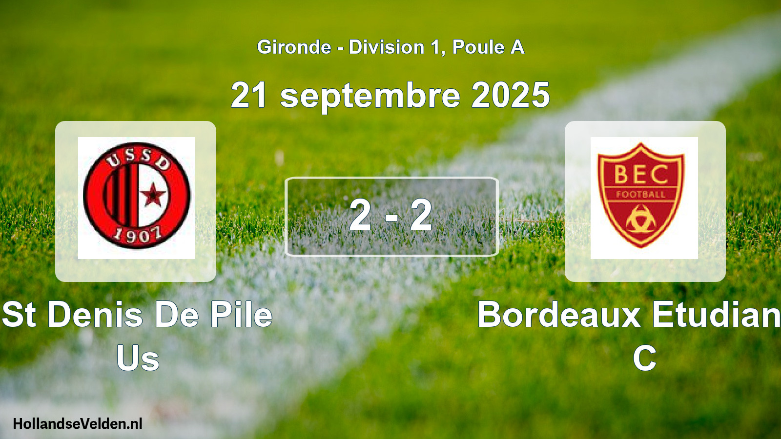 Gespeelde wedstrijd: St Denis De Pile Us - Bordeaux Etudiants C 2 - 2 (21 septembre 2025)