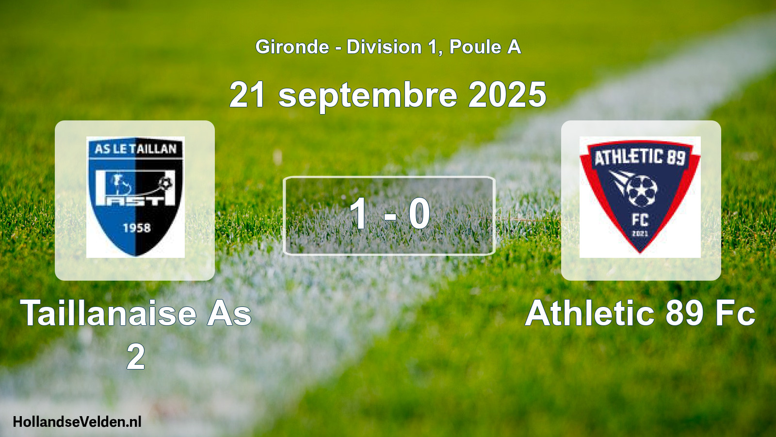 Gespeelde wedstrijd: Taillanaise As 2 - Athletic 89 Fc 1 - 0 (21 septembre 2025)