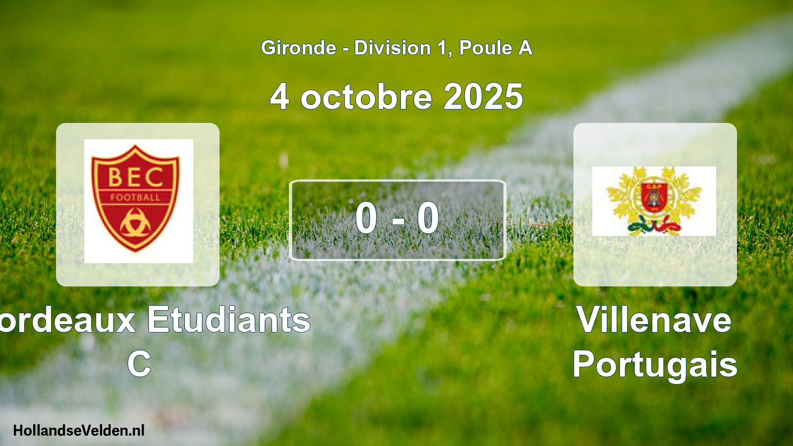 Gespeelde wedstrijd: Bordeaux Etudiants C - Villenave Portugais 0 - 0 (4 octobre 2025)
