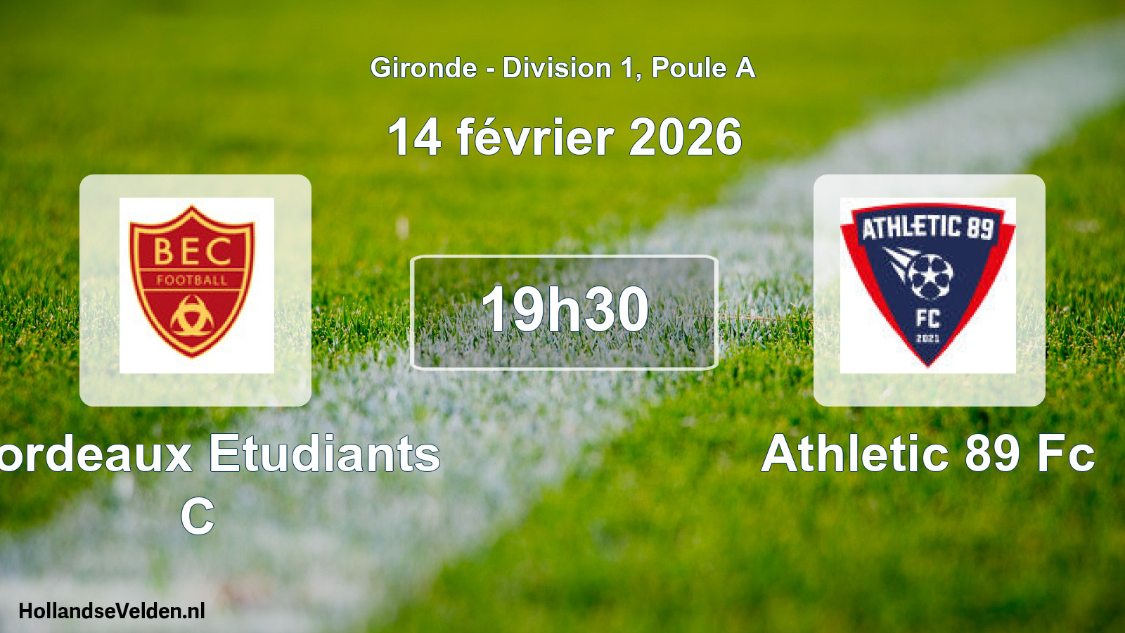 Scheduled Match: Bordeaux Etudiants C - Athletic 89 Fc (14 February 2026)