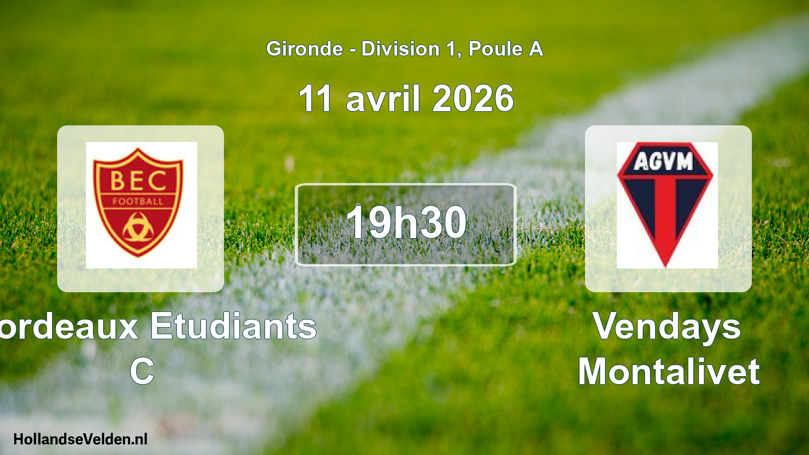 Geplande wedstrijd: Bordeaux Etudiants C - Vendays Montalivet (11 avril 2026)