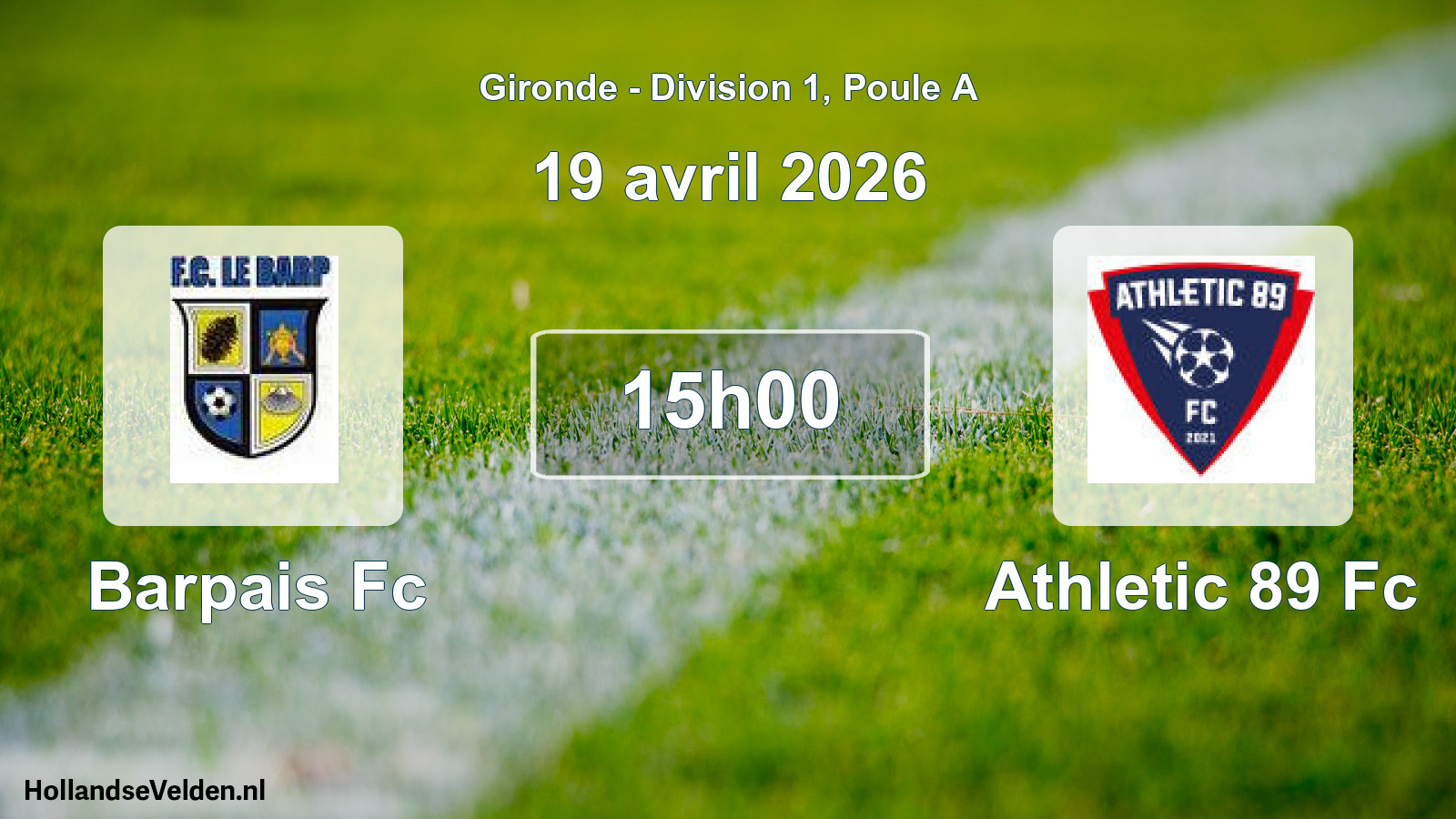 Geplande wedstrijd: Barpais Fc - Athletic 89 Fc (19 avril 2026)