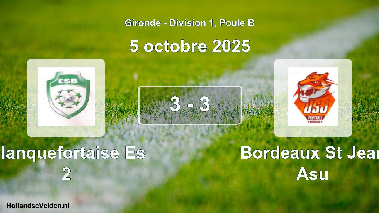 Gespeelde wedstrijd: Blanquefortaise Es 2 - Bordeaux St Jean Asu 3 - 3 (5 octobre 2025)