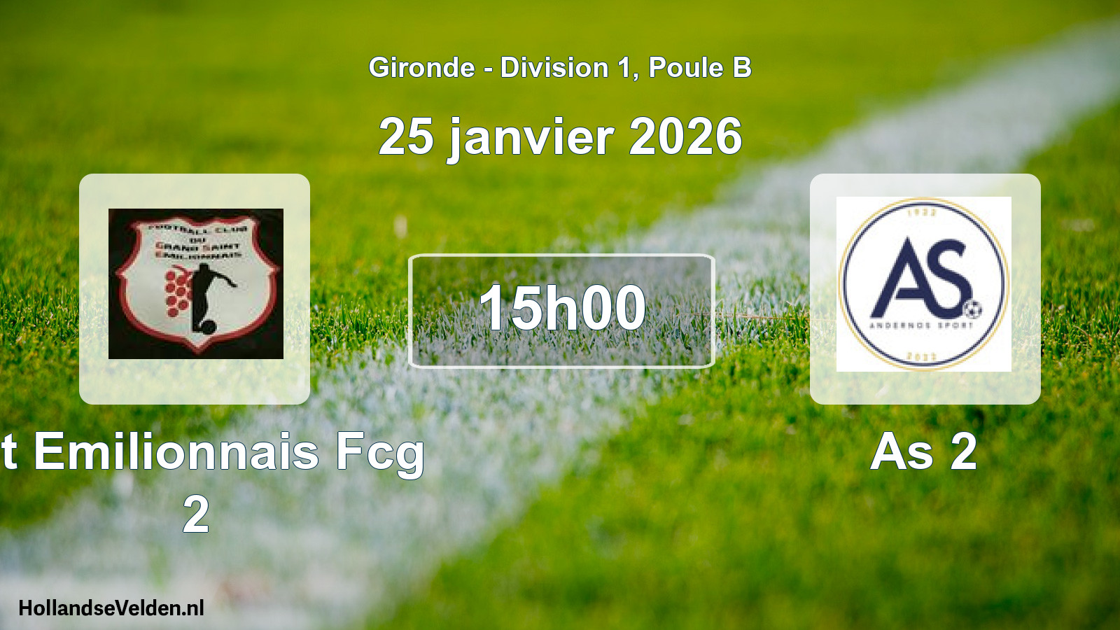 Geplande wedstrijd: St Emilionnais Fcg 2 - As 2 (25 janvier 2026)