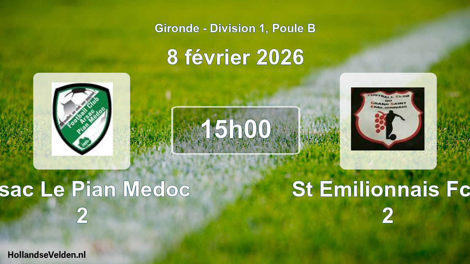 Geplande wedstrijd: Arsac Le Pian Medoc 2 - St Emilionnais Fcg 2 (8 février 2026)