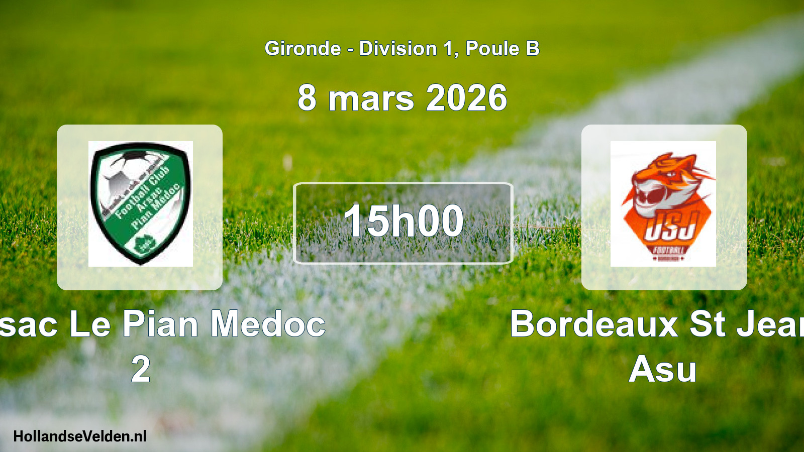 Geplande wedstrijd: Arsac Le Pian Medoc 2 - Bordeaux St Jean Asu (8 mars 2026)