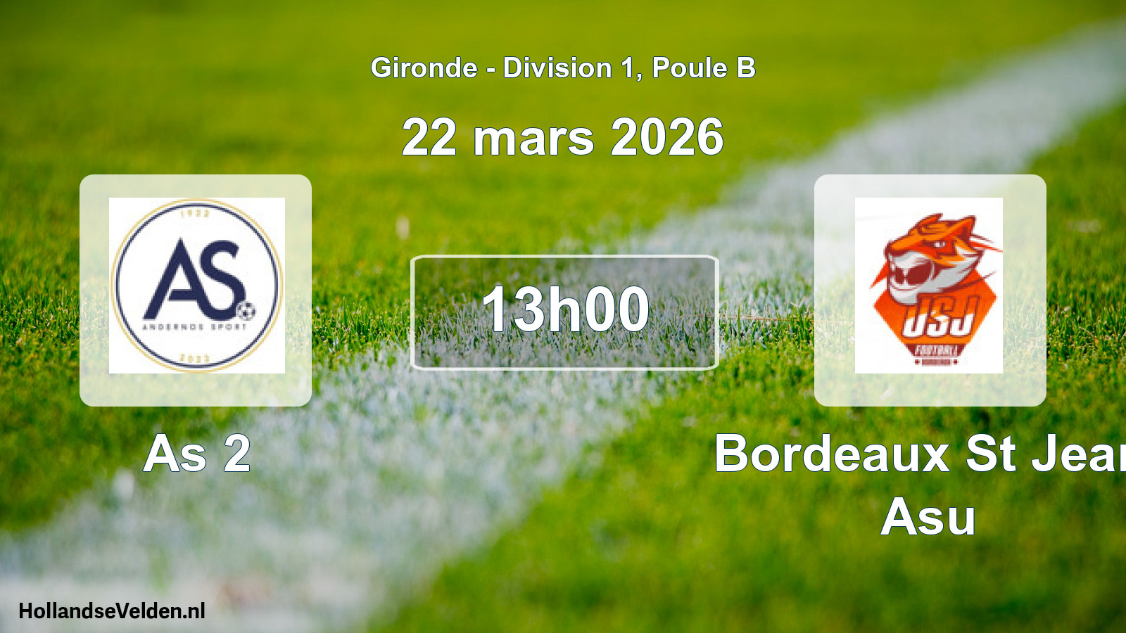 Geplande wedstrijd: As 2 - Bordeaux St Jean Asu (22 mars 2026)