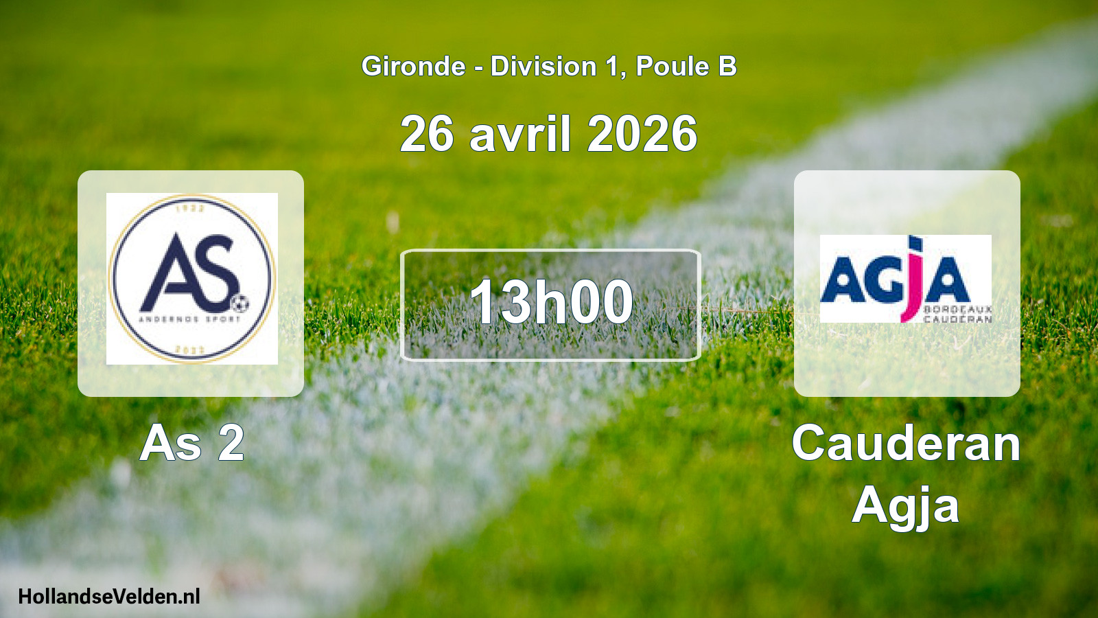 Geplande wedstrijd: As 2 - Cauderan Agja (26 avril 2026)