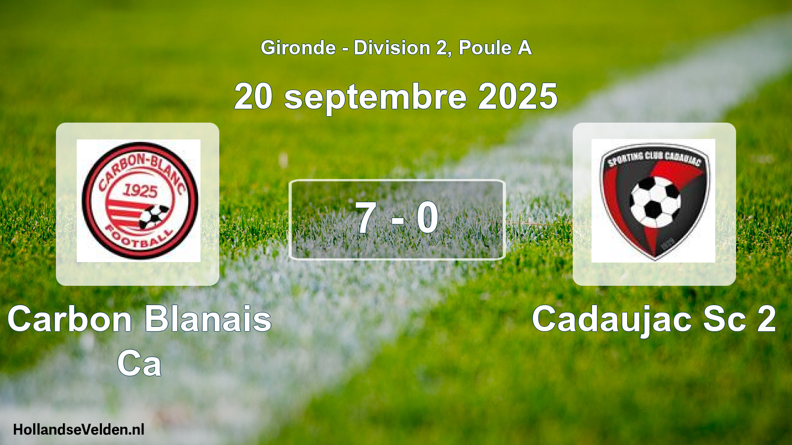 Gespeelde wedstrijd: Carbon Blanais Ca - Cadaujac Sc 2 7 - 0 (20 septembre 2025)