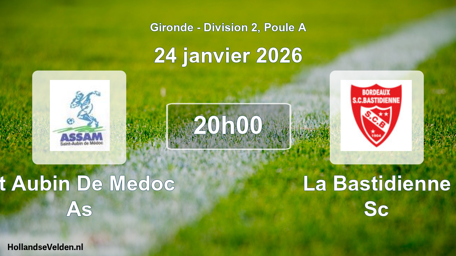 Scheduled Match: St Aubin De Medoc As - La Bastidienne Sc (24 January 2026)