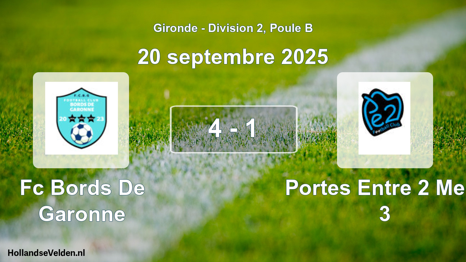 Gespeelde wedstrijd: Fc Bords De Garonne - Portes Entre 2 Mers 3 4 - 1 (20 septembre 2025)