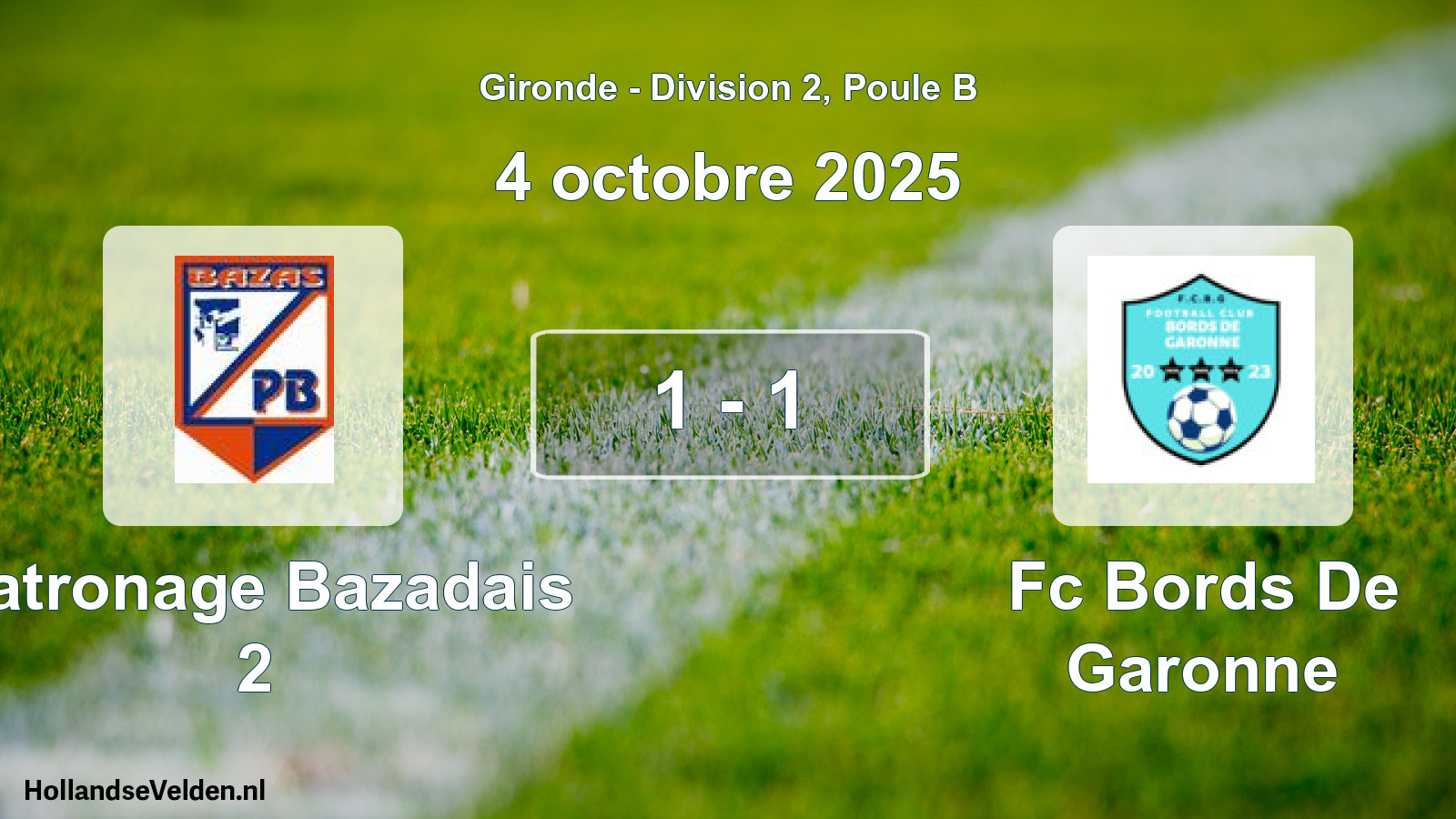 Gespeelde wedstrijd: Patronage Bazadais 2 - Fc Bords De Garonne 1 - 1 (4 octobre 2025)
