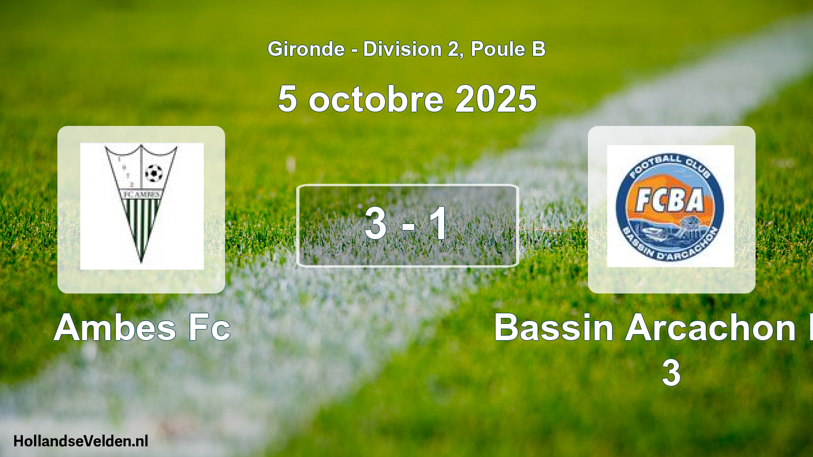 Total number of matches played: Ambes Fc - Bassin Arcachon Fc 3 3 - 1 (5 October 2025)