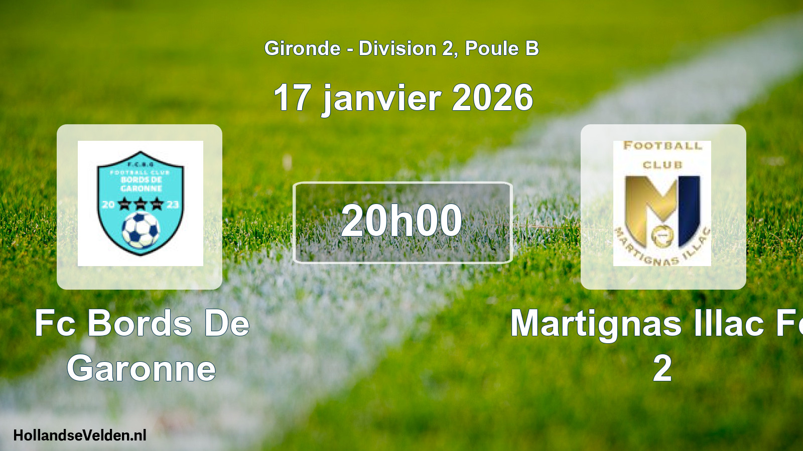 Geplande wedstrijd: Fc Bords De Garonne - Martignas Illac Fc 2 (17 janvier 2026)