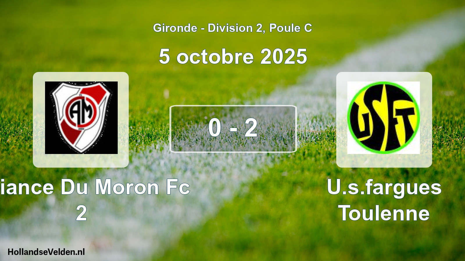 Gespeelde wedstrijd: Alliance Du Moron Fc 2 - U.s.fargues Toulenne 0 - 2 (5 octobre 2025)