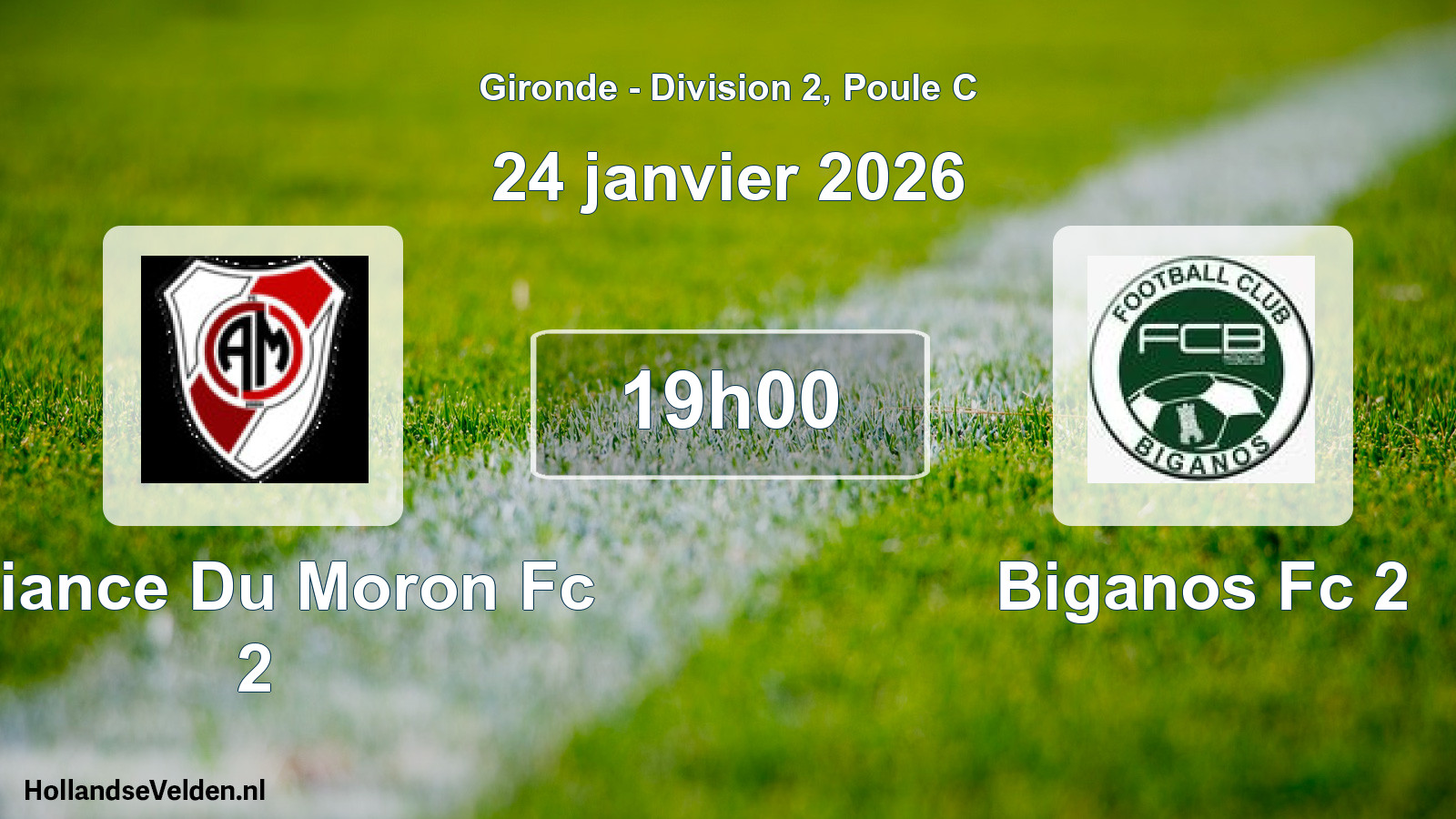 Geplande wedstrijd: Alliance Du Moron Fc 2 - Biganos Fc 2 (24 januari 2026)