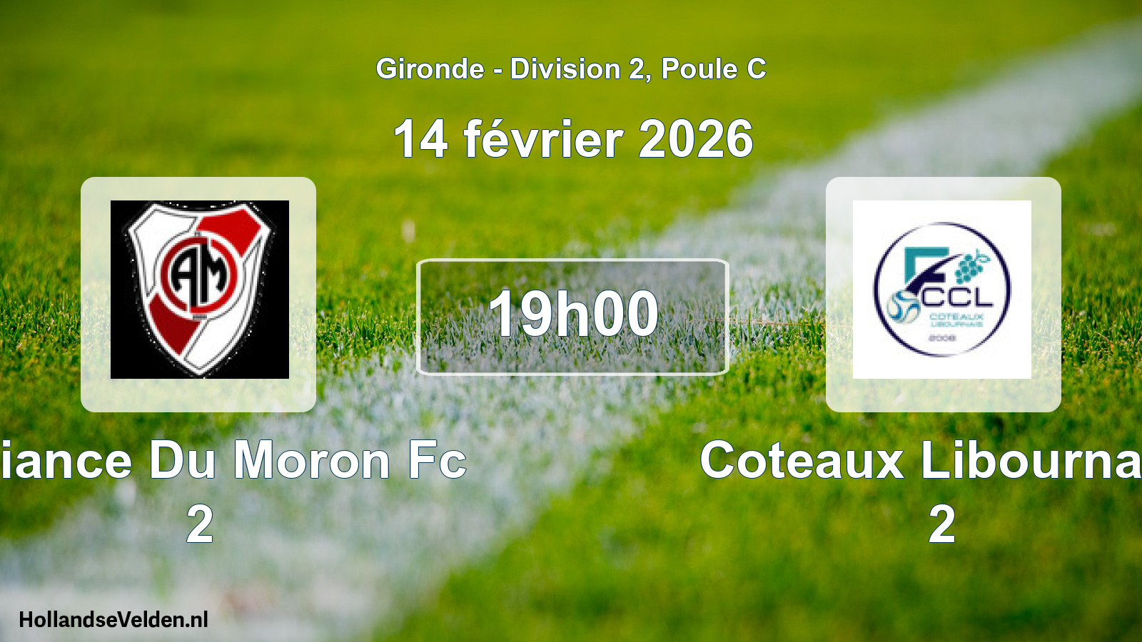 Geplande wedstrijd: Alliance Du Moron Fc 2 - Coteaux Libournais 2 (14 février 2026)