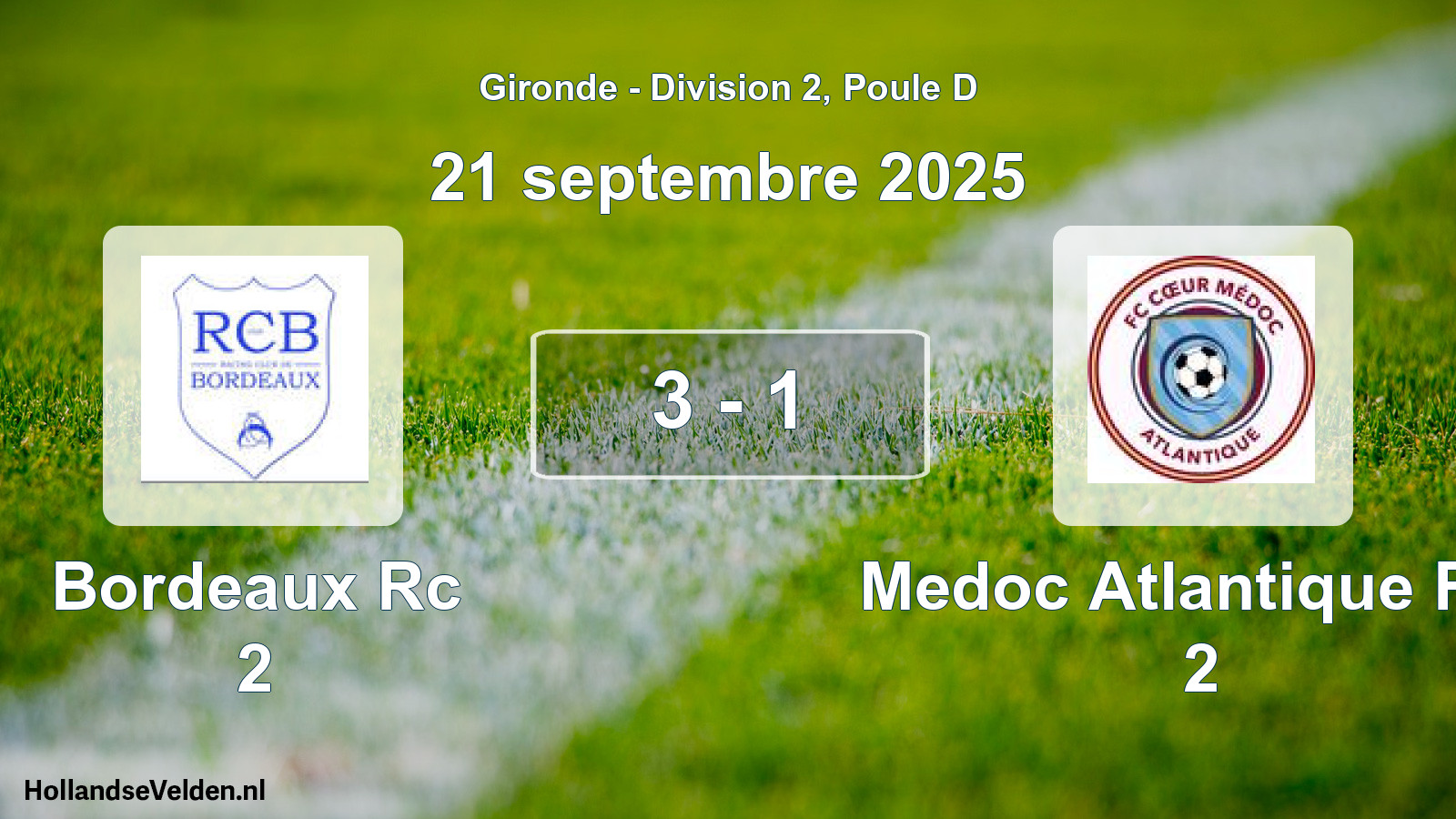 Gespeelde wedstrijd: Bordeaux Rc 2 - Medoc Atlantique Fcc 2 3 - 1 (21 september 2025)