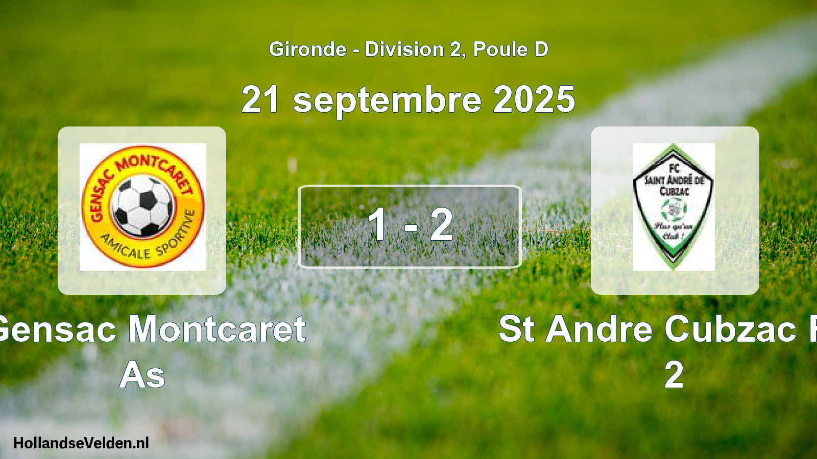 Gespeelde wedstrijd: Gensac Montcaret As - St Andre Cubzac Fc 2 1 - 2 (21 septembre 2025)