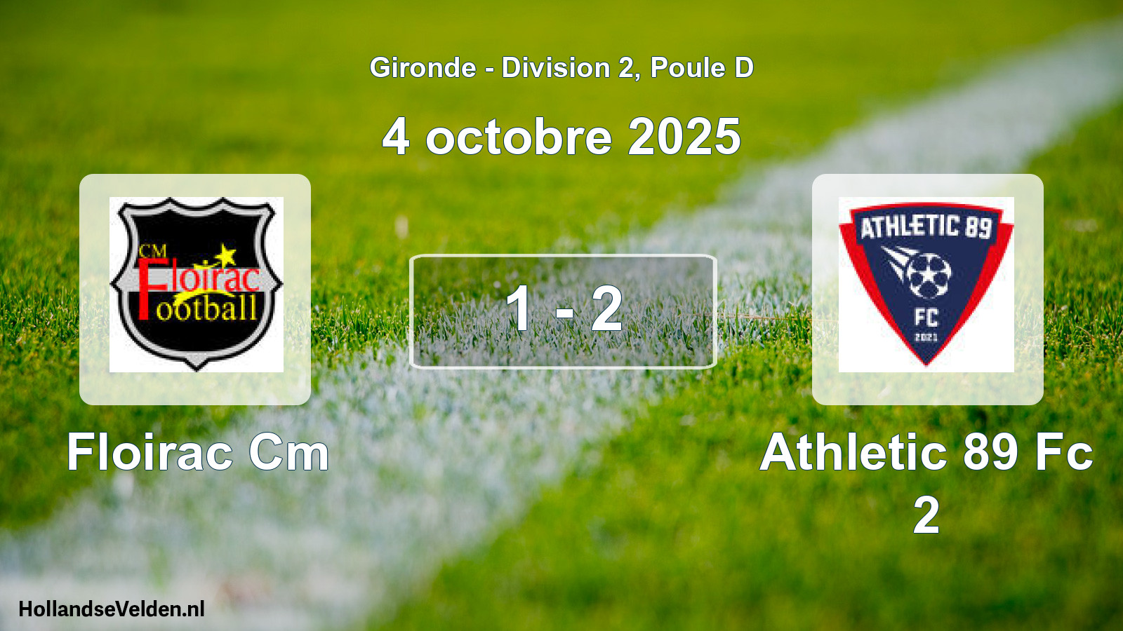Gespeelde wedstrijd: Floirac Cm - Athletic 89 Fc 2 1 - 2 (4 octobre 2025)