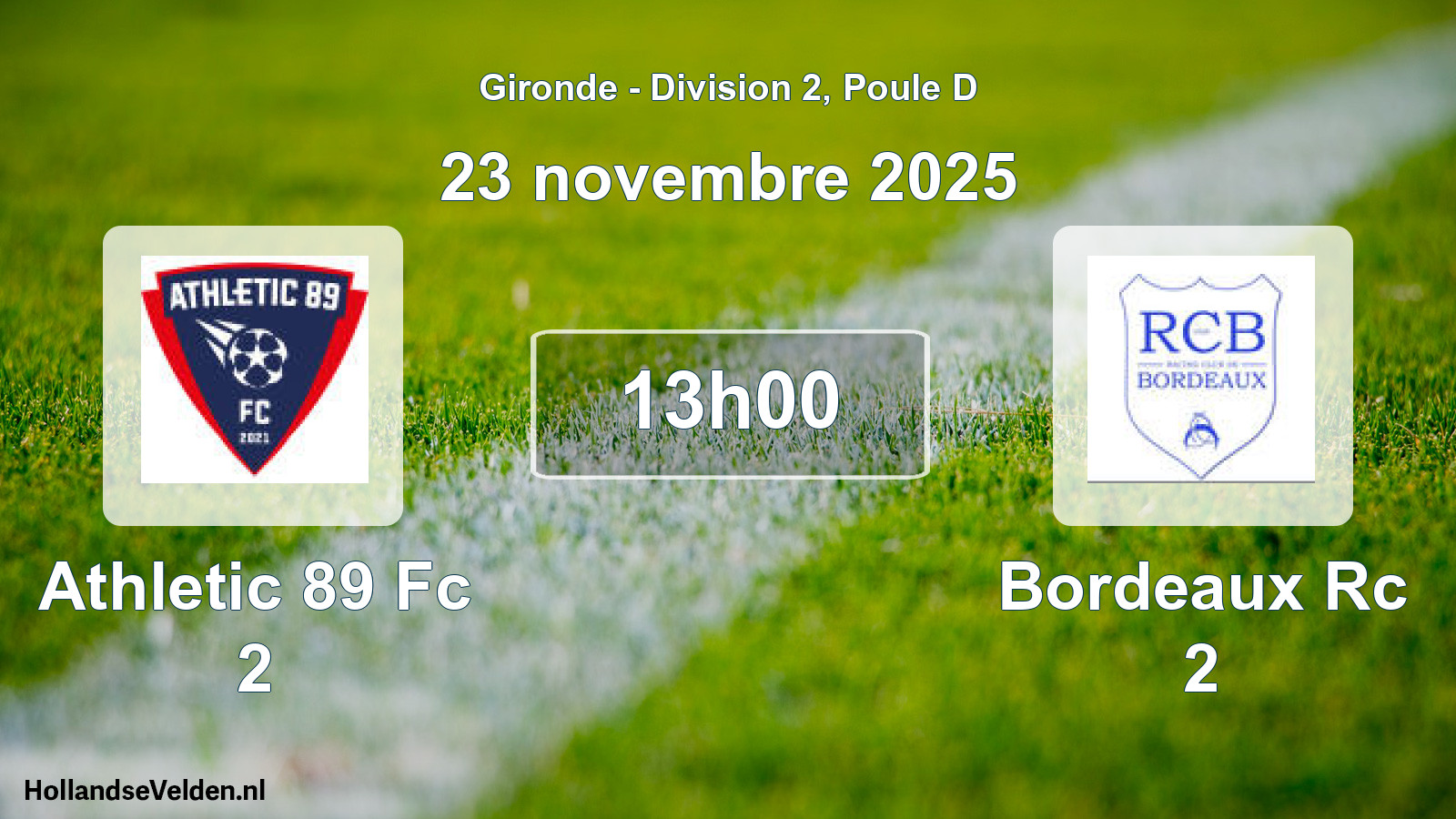 Geplande wedstrijd: Athletic 89 Fc 2 - Bordeaux Rc 2 (23 novembre 2025)