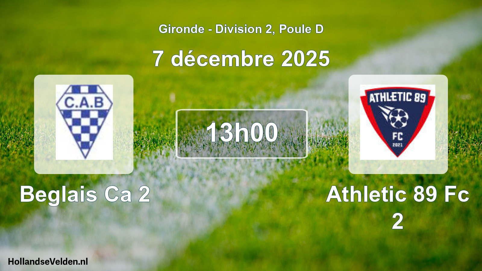 Geplande wedstrijd: Beglais Ca 2 - Athletic 89 Fc 2 (7 décembre 2025)