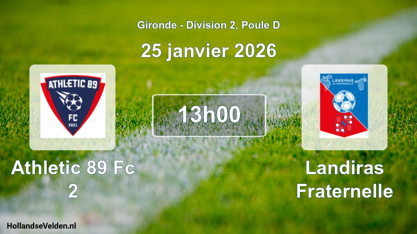 Geplande wedstrijd: Athletic 89 Fc 2 - Landiras Fraternelle (25 janvier 2026)