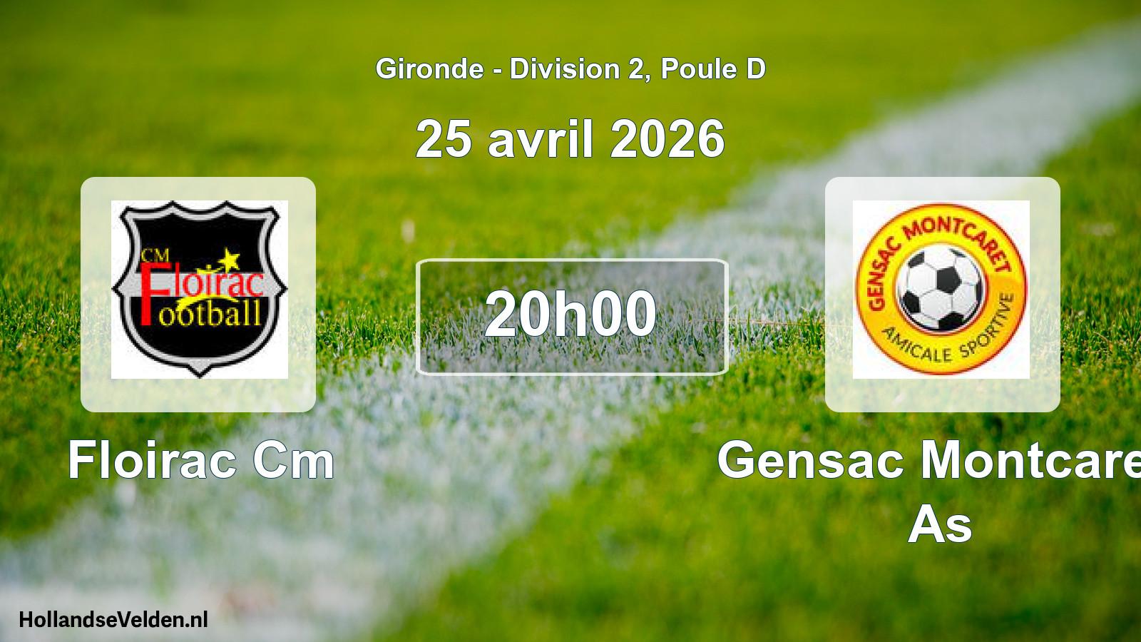 Geplande wedstrijd: Floirac Cm - Gensac Montcaret As (25 avril 2026)