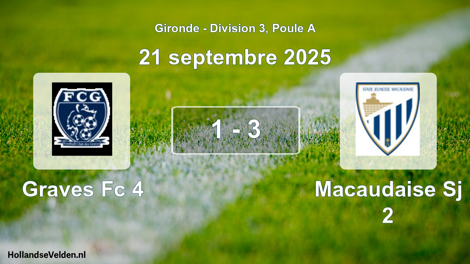 Gespeelde wedstrijd: Graves Fc 4 - Macaudaise Sj 2 1 - 3 (21 septembre 2025)