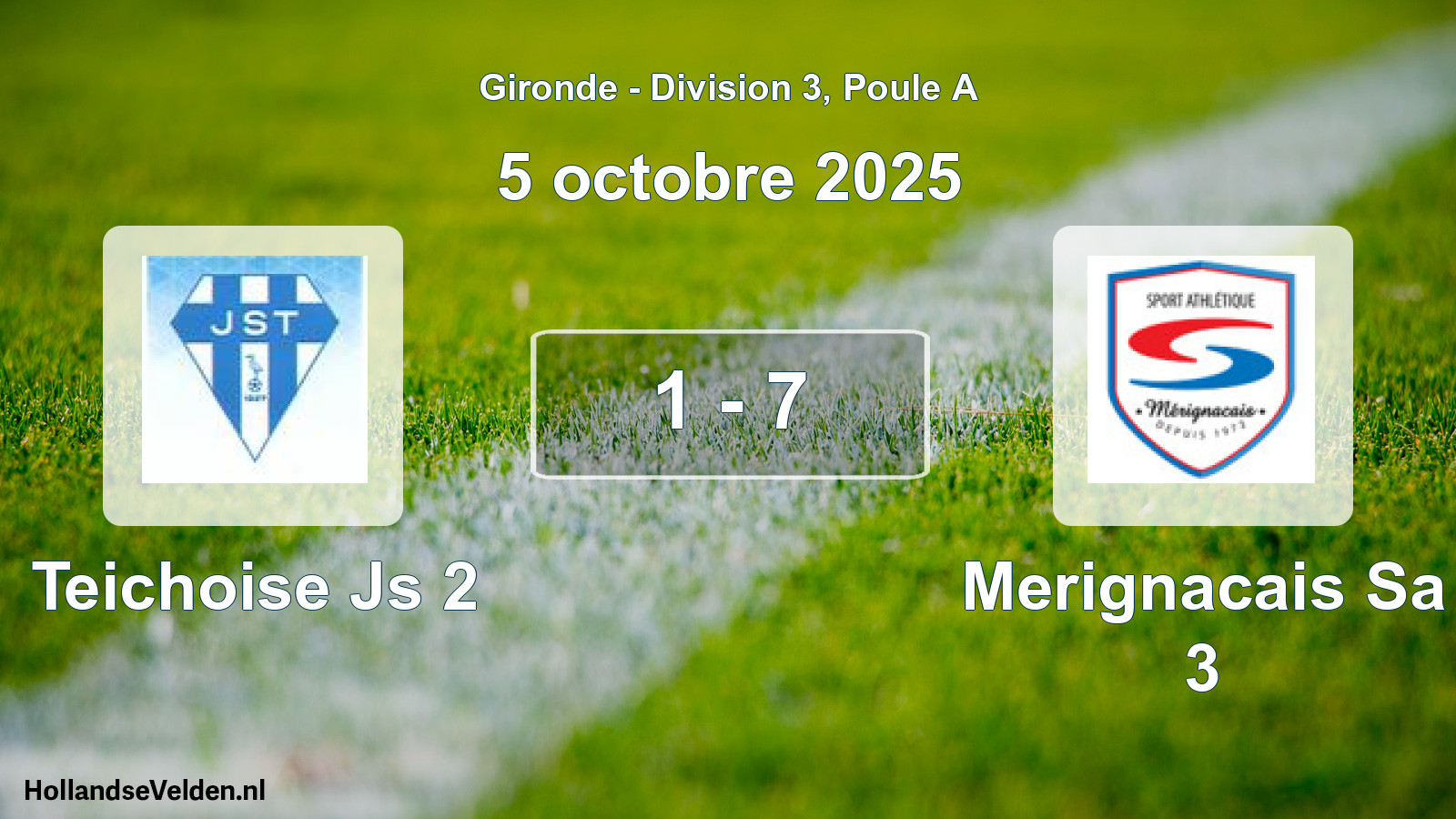 Gespeelde wedstrijd: Teichoise Js 2 - Merignacais Sa 3 1 - 7 (5 octobre 2025)