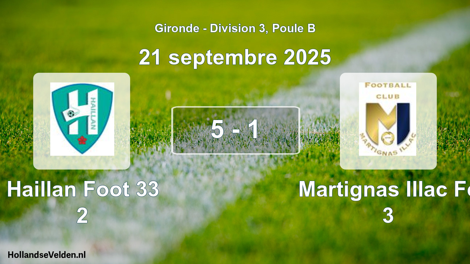 Gespeelde wedstrijd: Haillan Foot 33 2 - Martignas Illac Fc 3 5 - 1 (21 septembre 2025)
