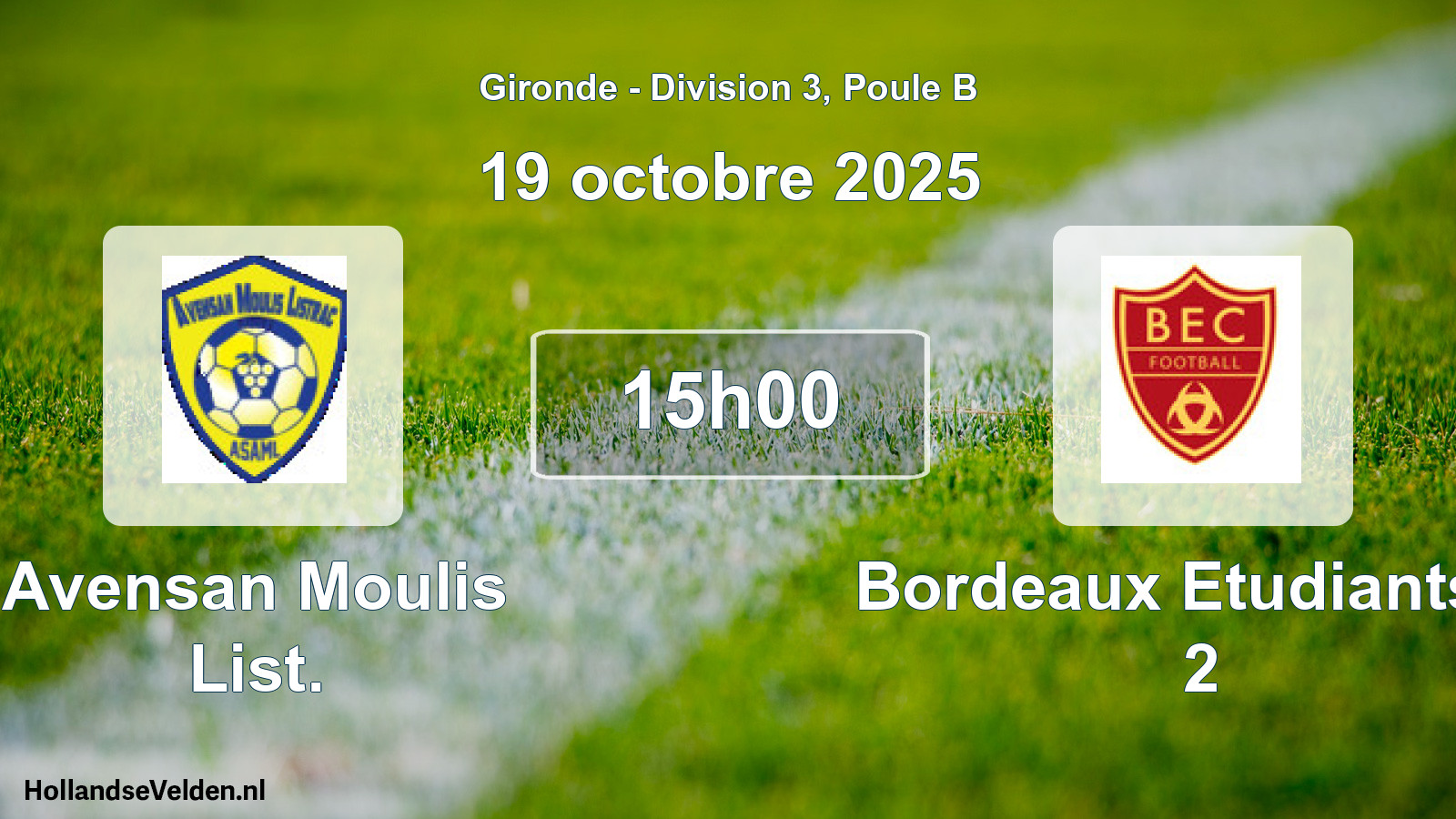 Scheduled Match: Avensan Moulis List. - Bordeaux Etudiants C 2 (19 October 2025)