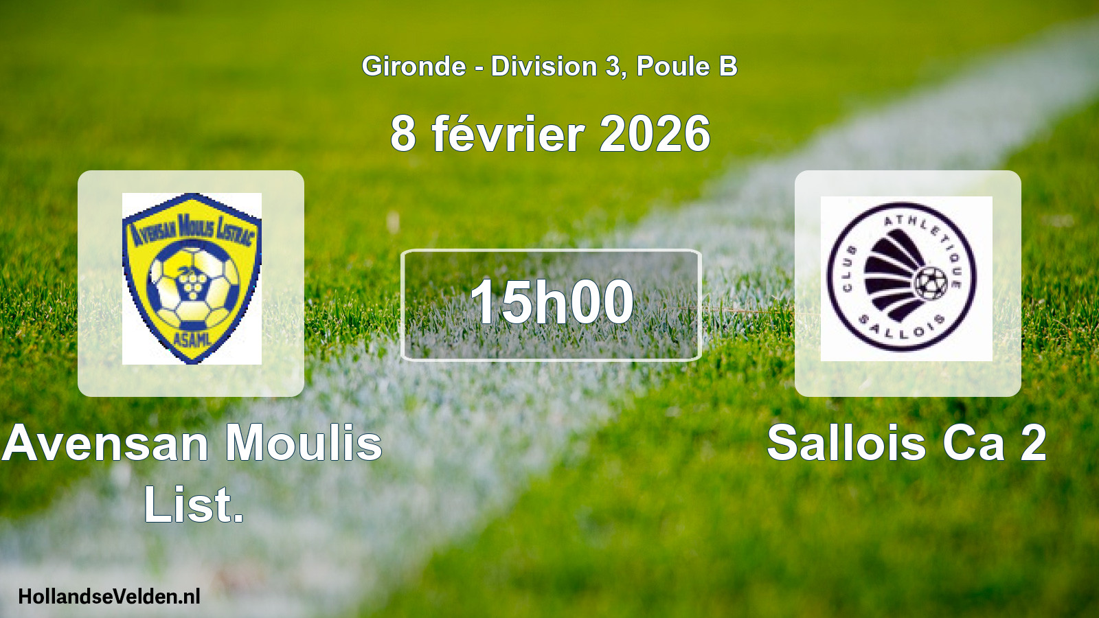 Geplande wedstrijd: Avensan Moulis List. - Sallois Ca 2 (8 février 2026)
