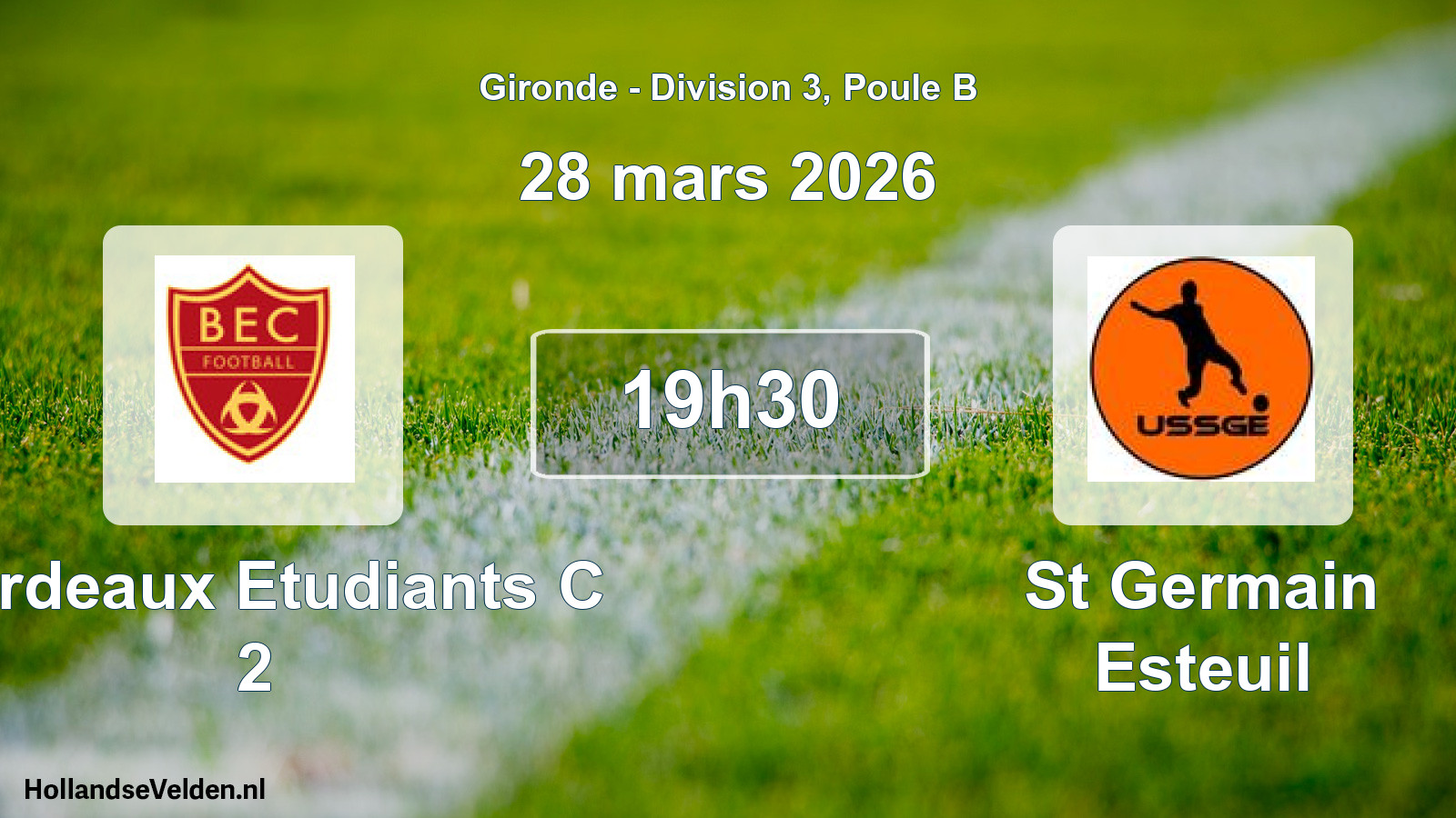 Geplande wedstrijd: Bordeaux Etudiants C 2 - St Germain Esteuil (28 mars 2026)