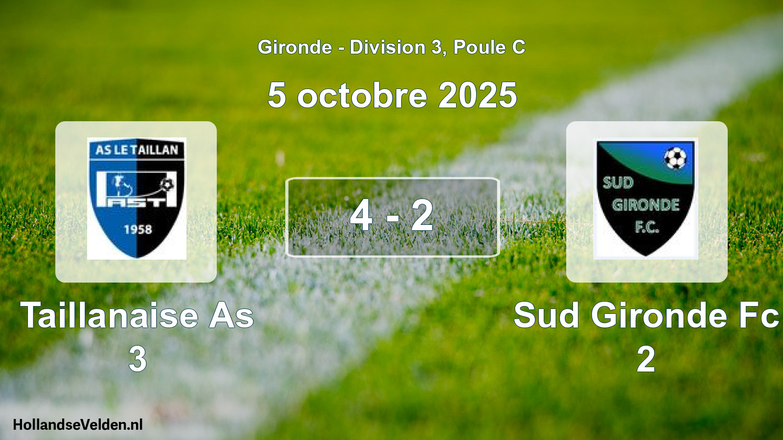 Gespeelde wedstrijd: Taillanaise As 3 - Sud Gironde Fc 2 4 - 2 (5 octobre 2025)
