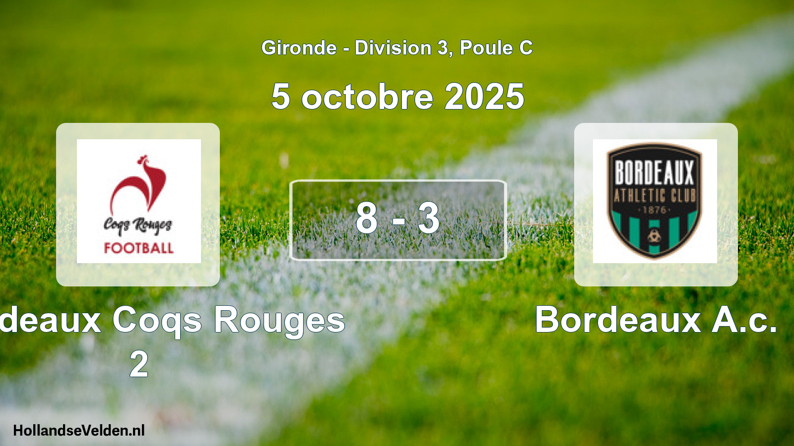 Gespeelde wedstrijd: Bordeaux Coqs Rouges 2 - Bordeaux A.c. 8 - 3 (5 octobre 2025)